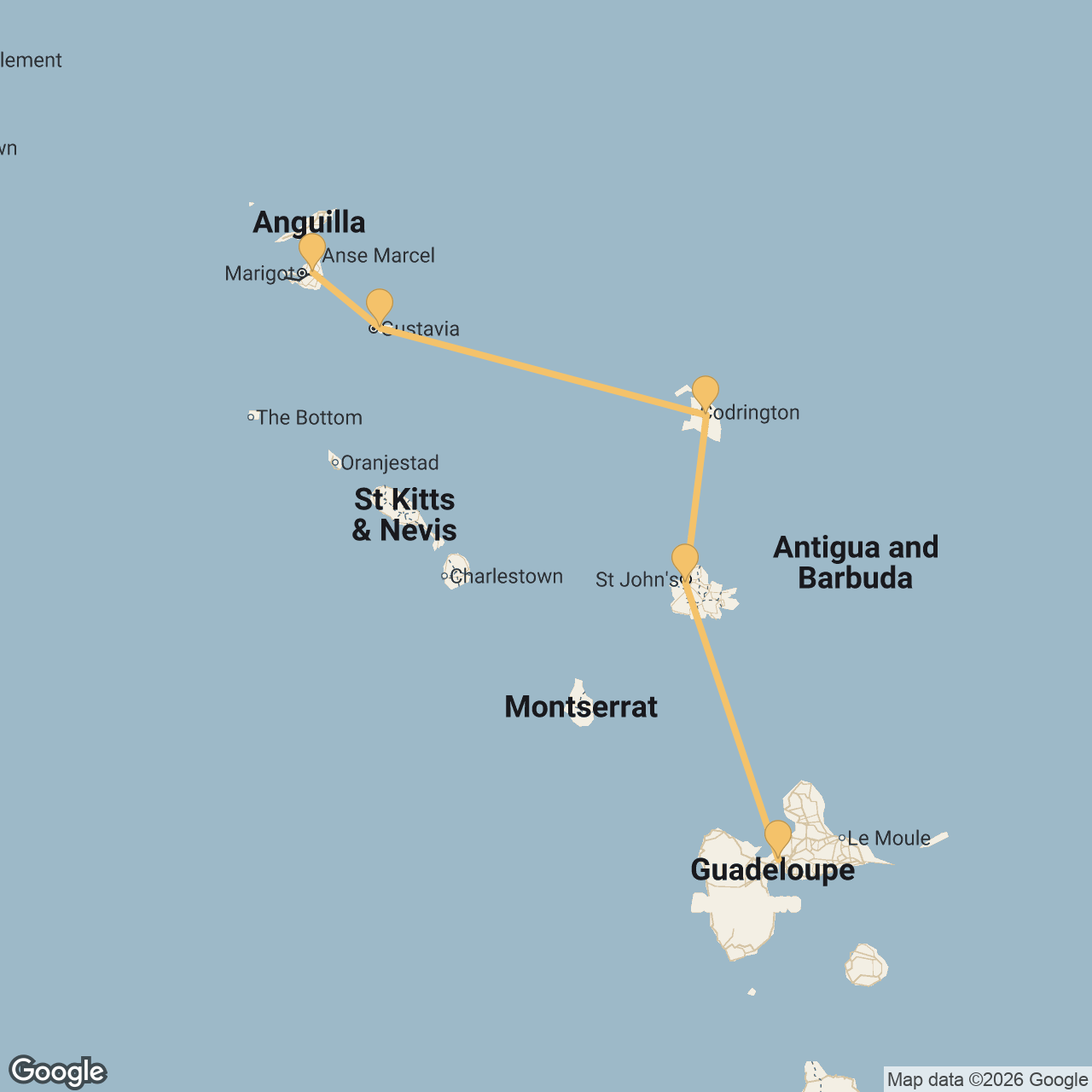 Route map for The Classic Caribbean Week in Caribbean