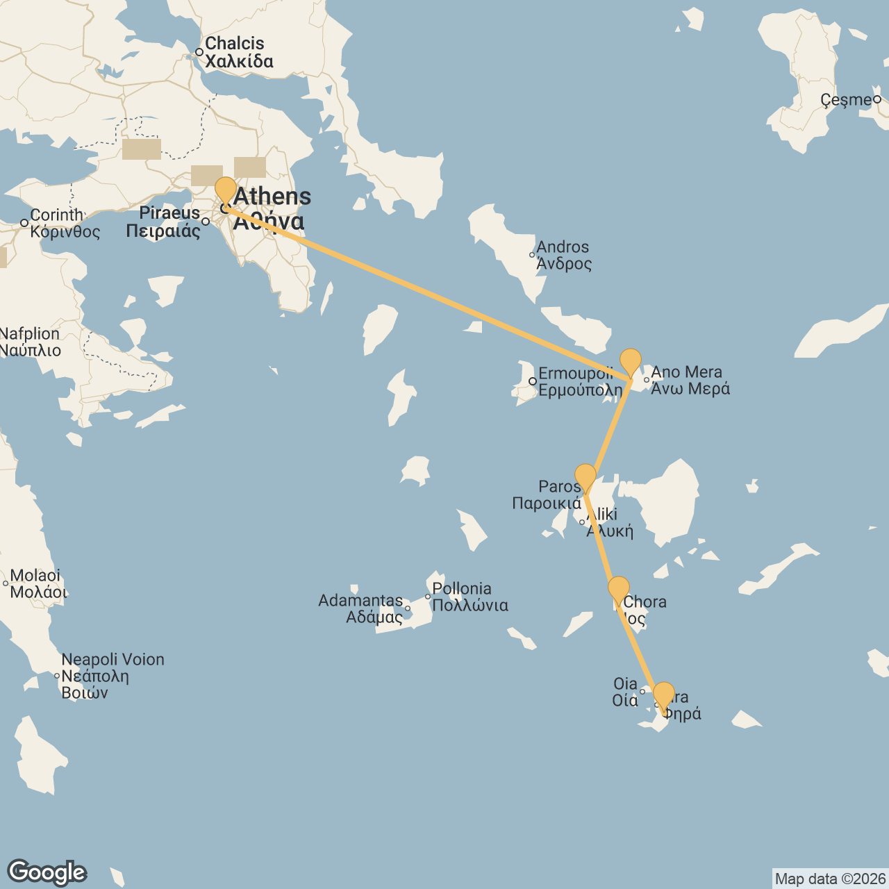 Route map for The Classic Greece Week in Greece