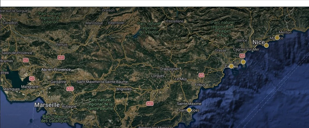 Satellite cruising chart of Monaco