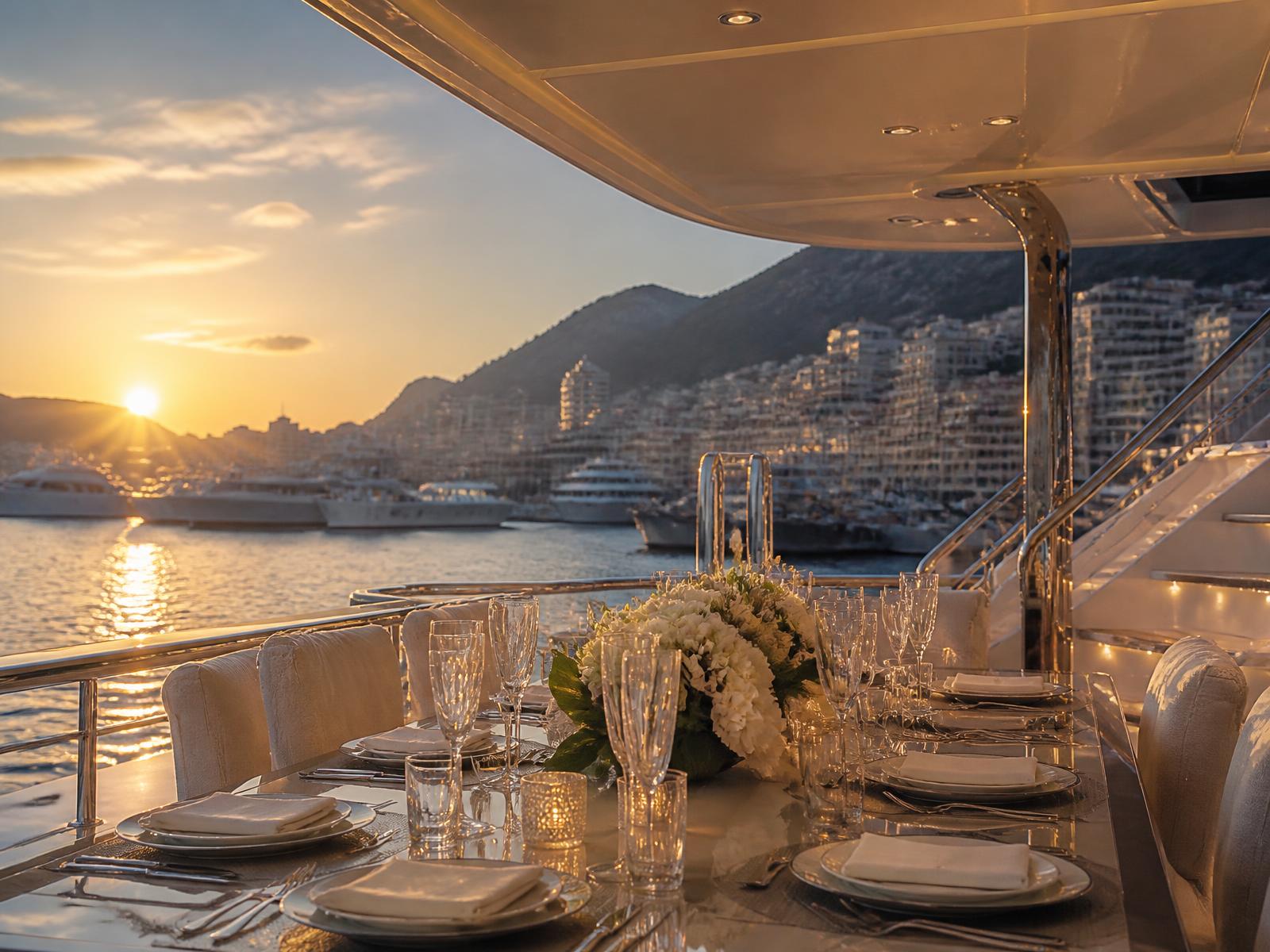 Private dining prepared on a superyacht in Monaco